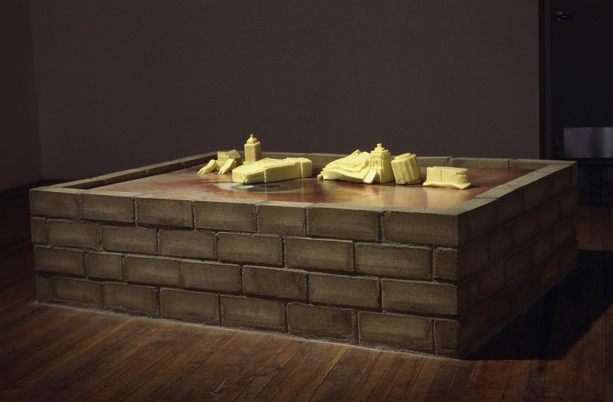 “Body Building” from <i></i>, 1997 – 
										 – installation view later in the exhibition, butter buildings melting										
									
